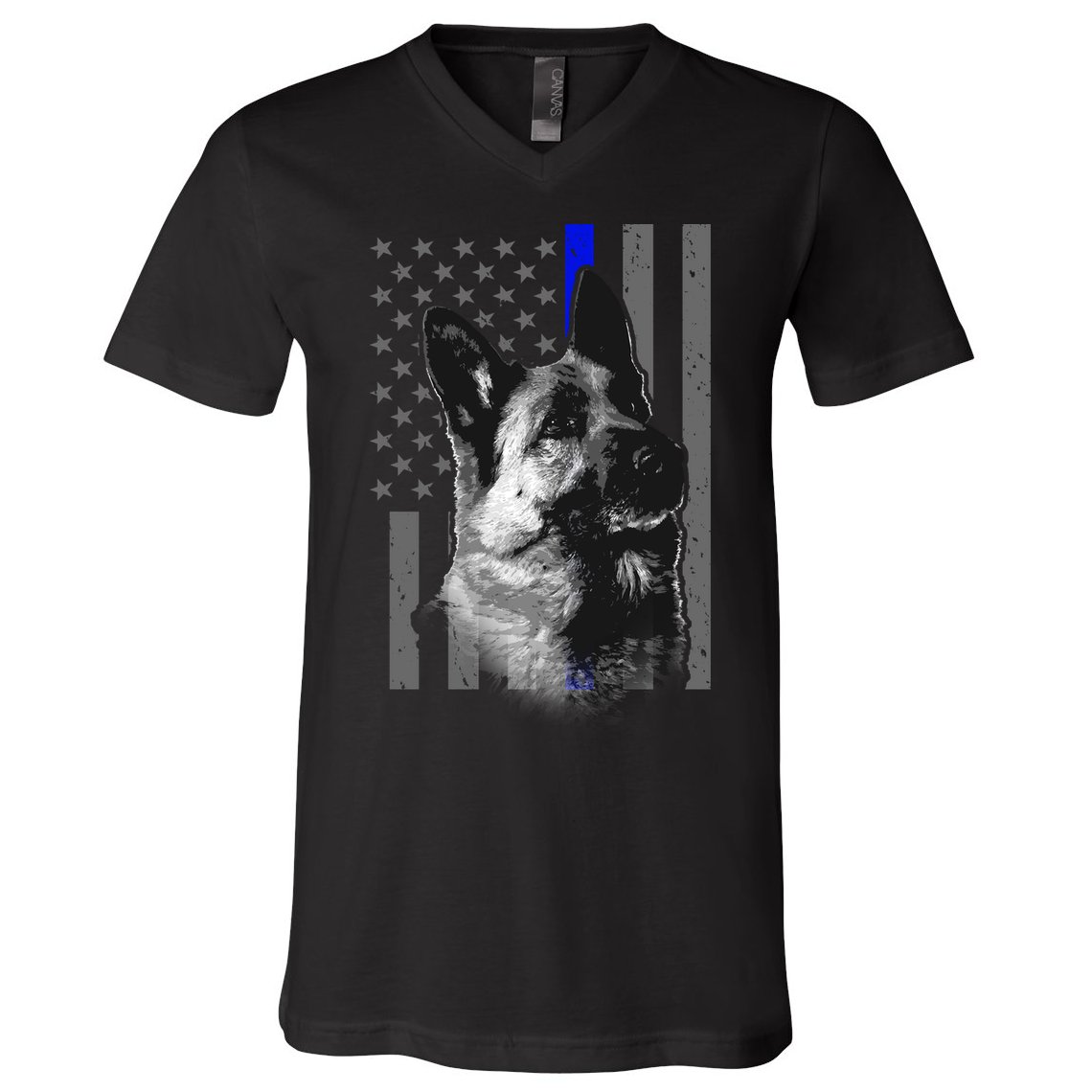 Blue Lives K9 American Thin Line Flag V-Neck T-Shirt