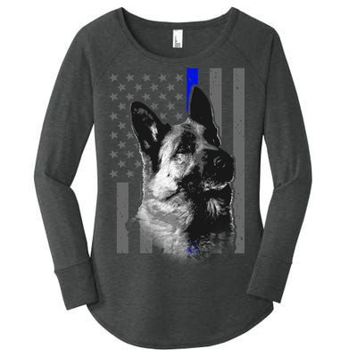 Blue Lives K9 American Thin Line Flag Women's Perfect Tri Tunic Long Sleeve Shirt