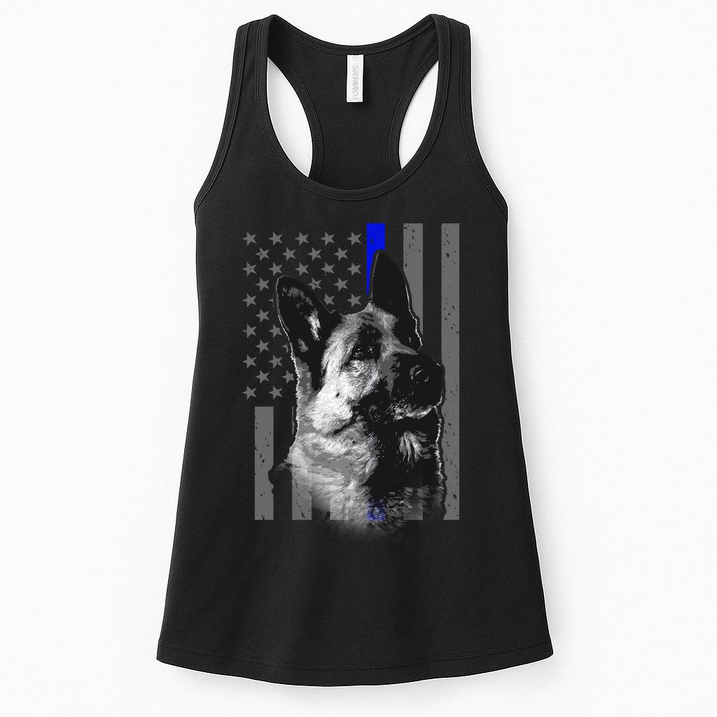 Blue Lives K9 American Thin Line Flag Womens Tank Top