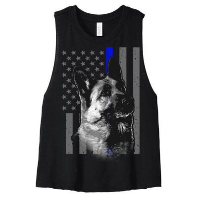 Blue Lives K9 American Thin Line Flag Women's Racerback Cropped Tank