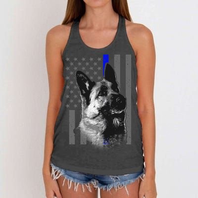 Blue Lives K9 American Thin Line Flag Women's Knotted Racerback Tank