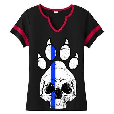 Blue Lives K9 Blue Thin Line Paw Ladies Halftime Notch Neck Tee