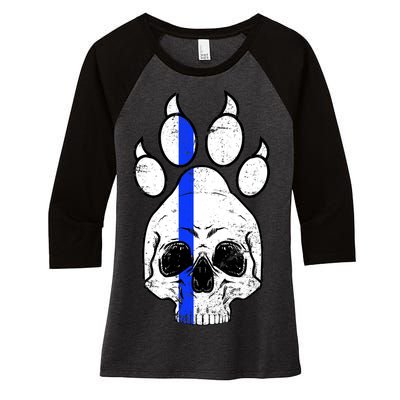 Blue Lives K9 Blue Thin Line Paw Women's Tri-Blend 3/4-Sleeve Raglan Shirt