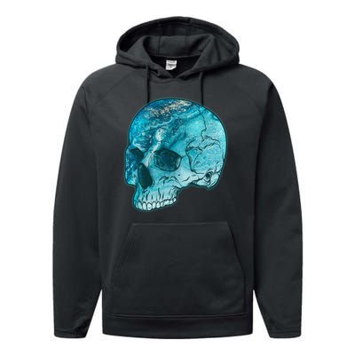 Blue Marble Patterned Skull Performance Fleece Hoodie