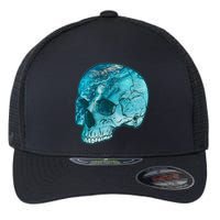 Blue Marble Patterned Skull Flexfit Unipanel Trucker Cap