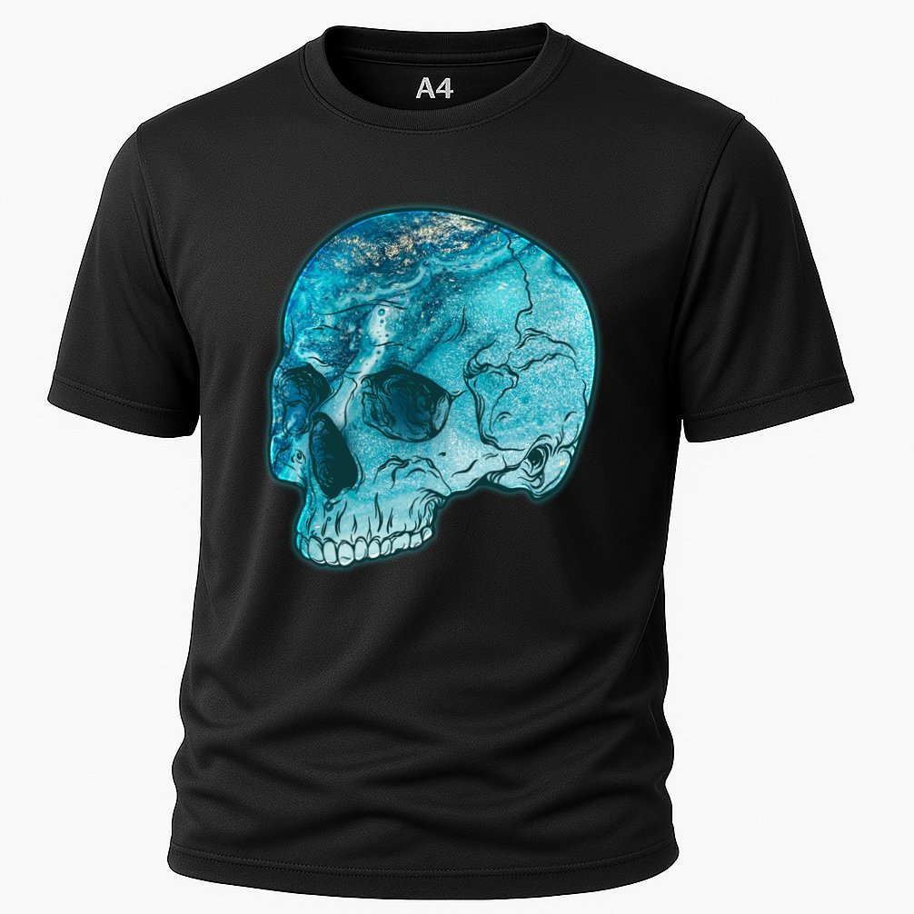 Blue Marble Patterned Skull Cooling Performance Crew T-Shirt