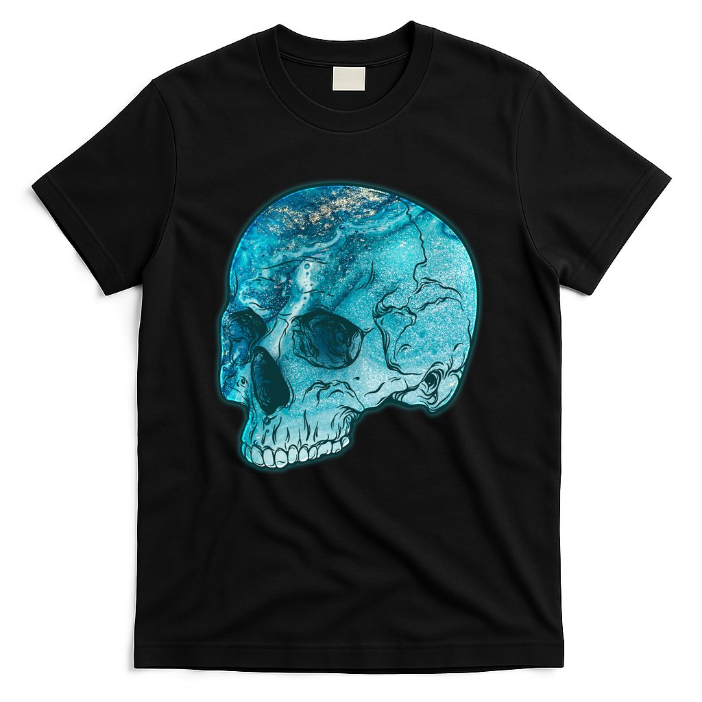 Blue Marble Patterned Skull T-Shirt