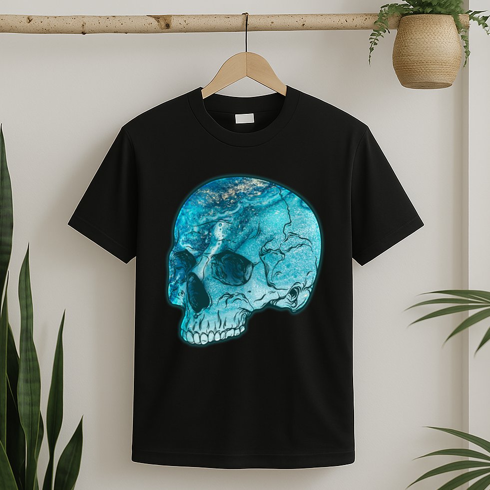 Blue Marble Patterned Skull T-Shirt
