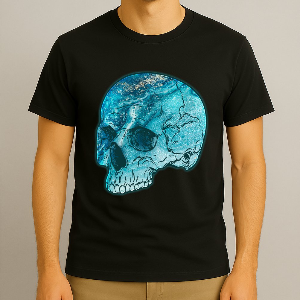 Blue Marble Patterned Skull T-Shirt