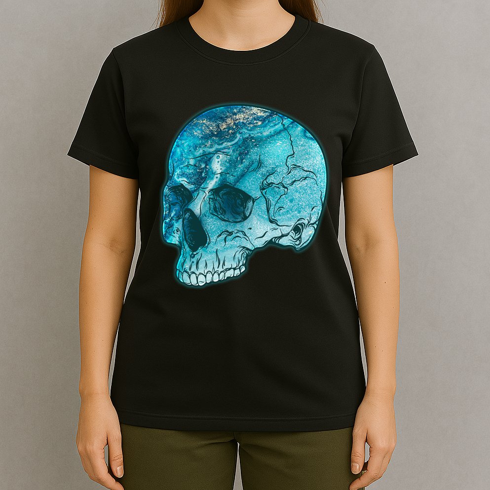 Blue Marble Patterned Skull T-Shirt