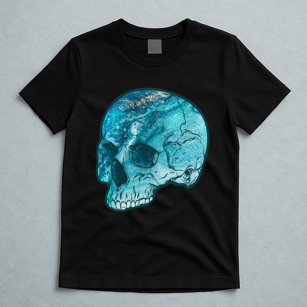 Blue Marble Patterned Skull T-Shirt