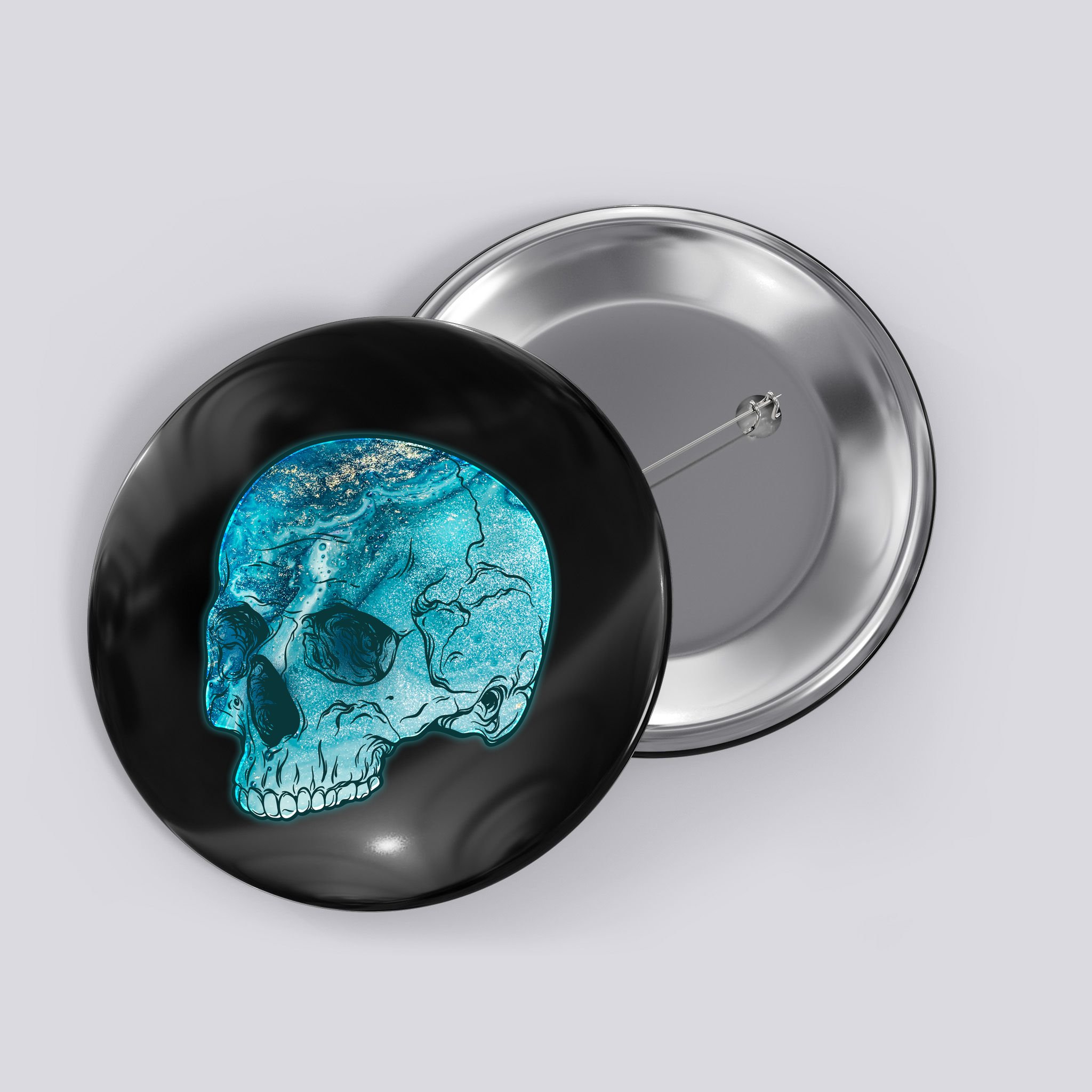 Blue Marble Patterned Skull Button