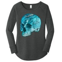 Blue Marble Patterned Skull Women's Perfect Tri Tunic Long Sleeve Shirt