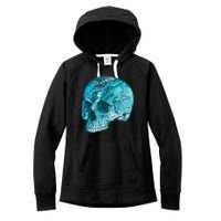 Blue Marble Patterned Skull Women's Fleece Hoodie