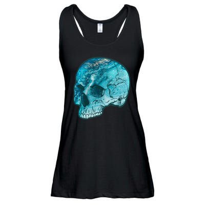 Blue Marble Patterned Skull Ladies Essential Flowy Tank