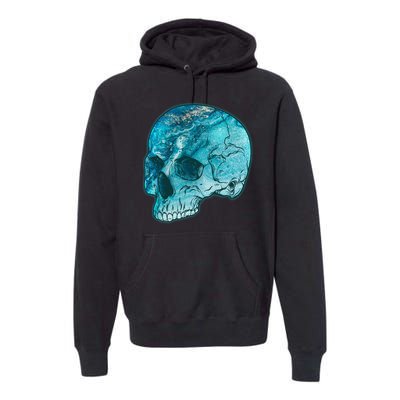 Blue Marble Patterned Skull Premium Hoodie