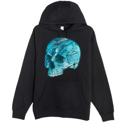 Blue Marble Patterned Skull Premium Pullover Hoodie