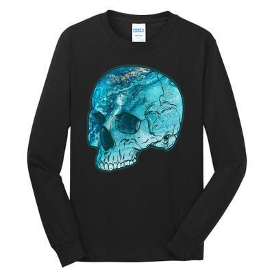 Blue Marble Patterned Skull Tall Long Sleeve T-Shirt