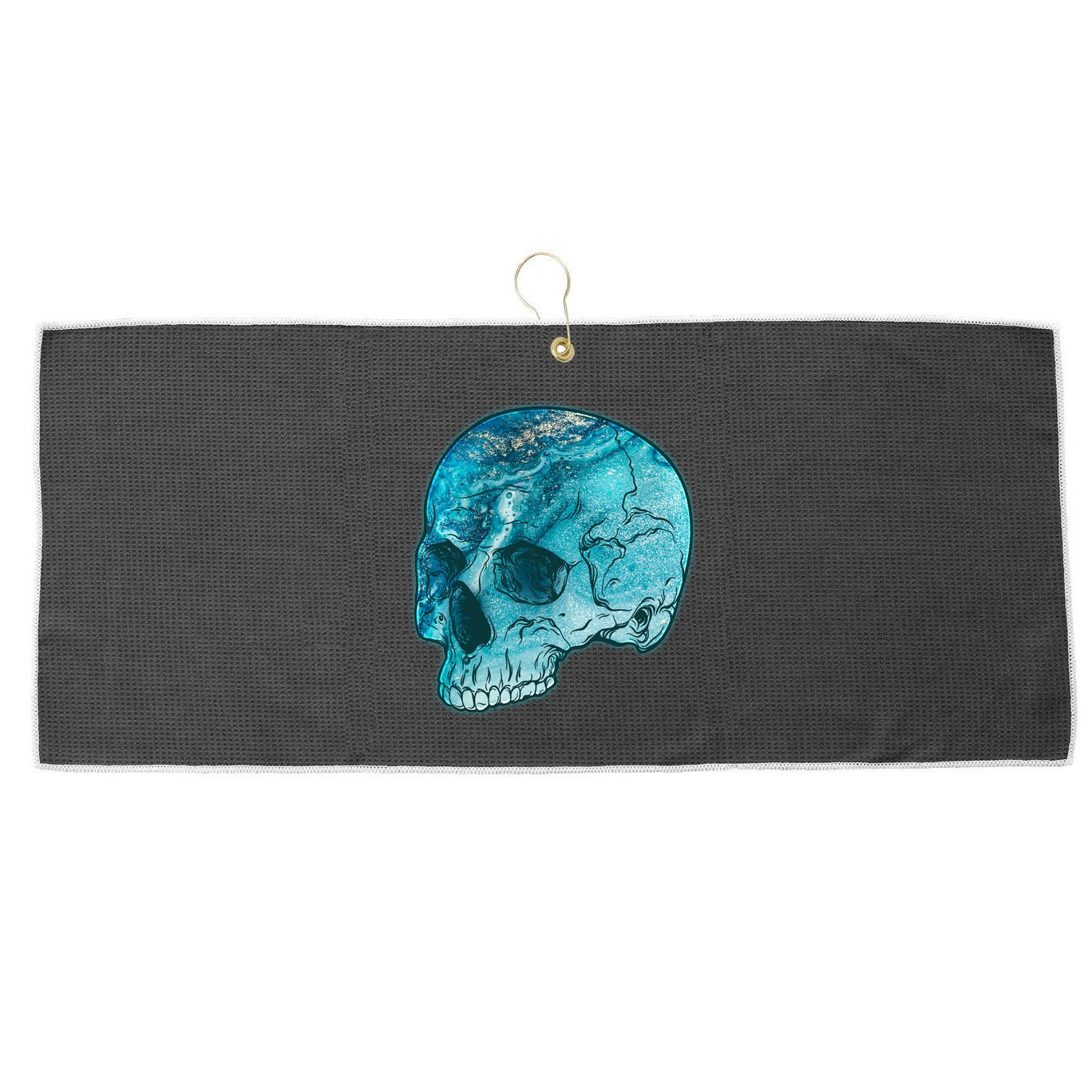 Blue Marble Patterned Skull Large Microfiber Waffle Golf Towel