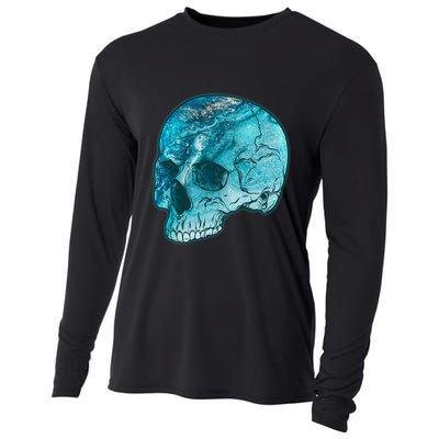 Blue Marble Patterned Skull Cooling Performance Long Sleeve Crew