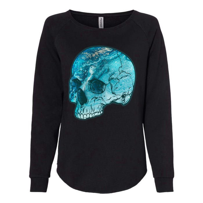 Blue Marble Patterned Skull Womens California Wash Sweatshirt