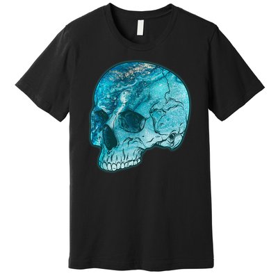 Blue Marble Patterned Skull Premium T-Shirt