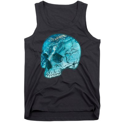 Blue Marble Patterned Skull Tank Top