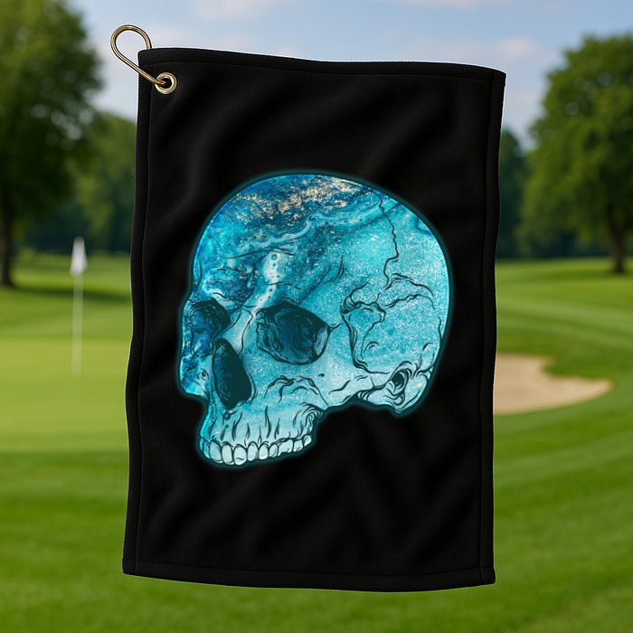 Blue Marble Patterned Skull Golf Towel