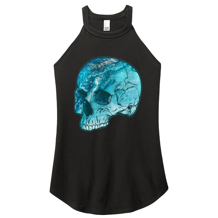 Blue Marble Patterned Skull Women's Perfect Tri Rocker Tank