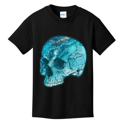 Blue Marble Patterned Skull Kids T-Shirt