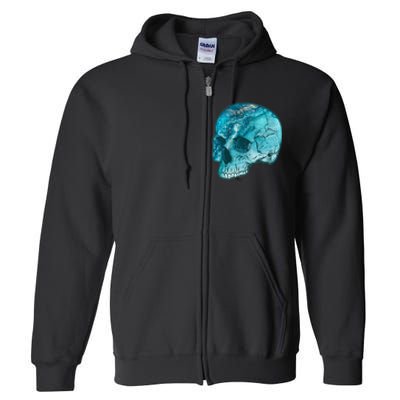 Blue Marble Patterned Skull Full Zip Hoodie