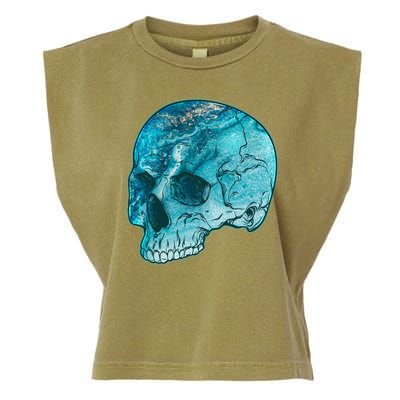 Blue Marble Patterned Skull Garment-Dyed Women's Muscle Tee