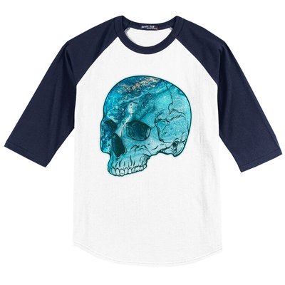 Blue Marble Patterned Skull Baseball Sleeve Shirt