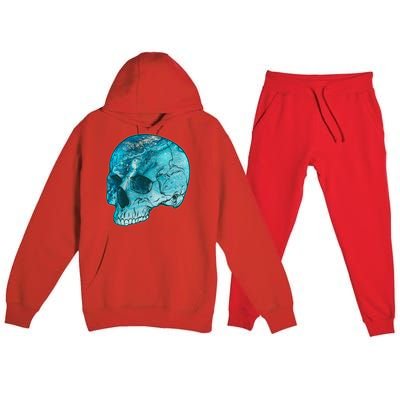 Blue Marble Patterned Skull Premium Hooded Sweatsuit Set