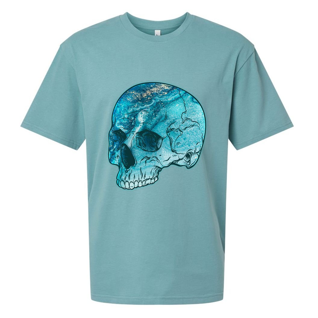 Blue Marble Patterned Skull Sueded Cloud Jersey T-Shirt
