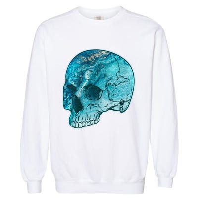 Blue Marble Patterned Skull Garment-Dyed Sweatshirt