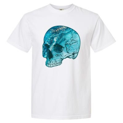 Blue Marble Patterned Skull Garment-Dyed Heavyweight T-Shirt