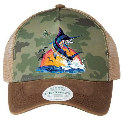 Blue Marlin Fish Sunset Legacy Tie Dye Trucker Hat