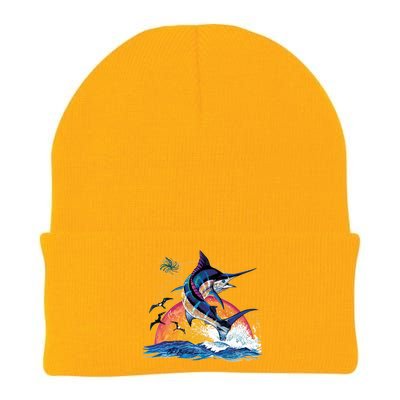 Blue Marlin Fish Sunset Knit Cap Winter Beanie