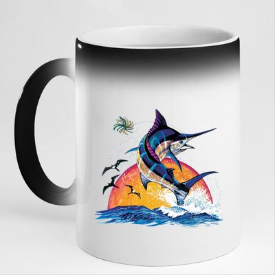 Blue Marlin Fish Sunset 11oz Black Color Changing Mug