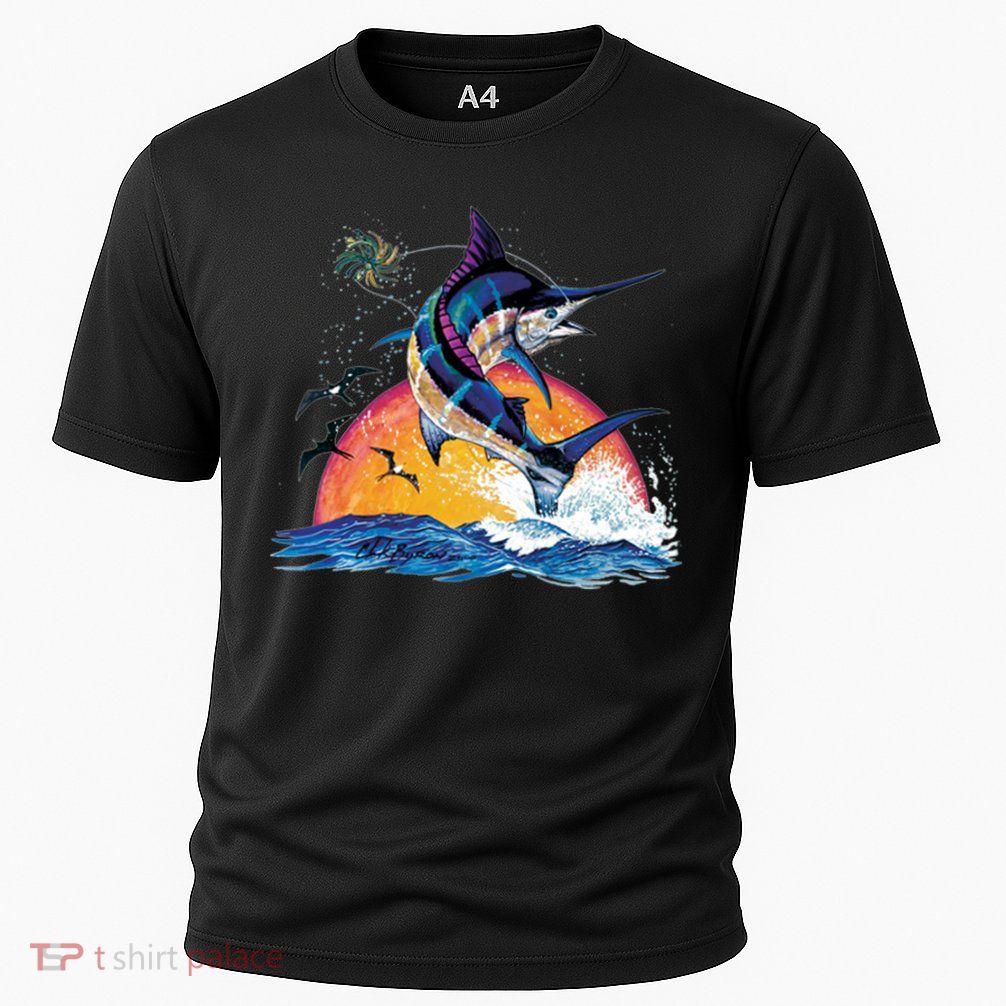 Blue Marlin Fish Sunset Cooling Performance Crew T-Shirt