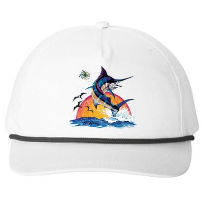 Blue Marlin Fish Sunset Snapback Five-Panel Rope Hat