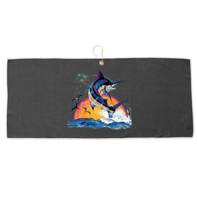 Blue Marlin Fish Sunset Large Microfiber Waffle Golf Towel