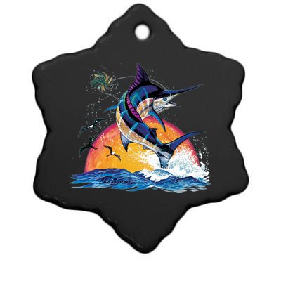 Blue Marlin Fish Sunset Ceramic Star Ornament