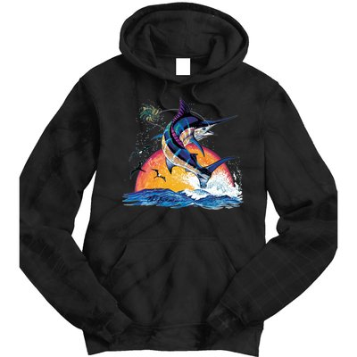Blue Marlin Fish Sunset Tie Dye Hoodie