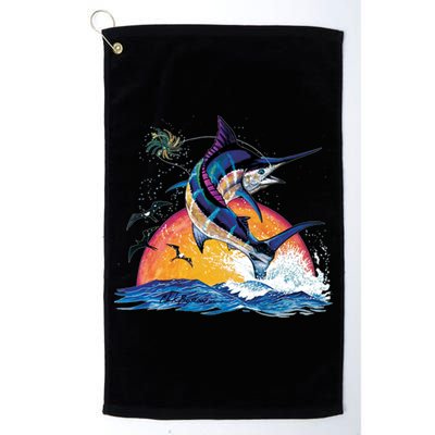 Blue Marlin Fish Sunset Platinum Collection Golf Towel