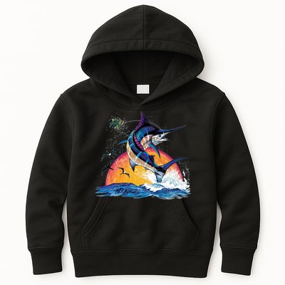 Blue Marlin Fish Sunset Kids Hoodie