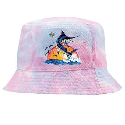 Blue Marlin Fish Sunset Tie-Dyed Bucket Hat