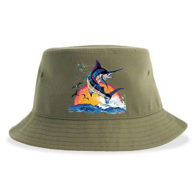 Blue Marlin Fish Sunset Sustainable Bucket Hat