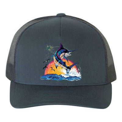 Blue Marlin Fish Sunset Yupoong Adult 5-Panel Trucker Hat